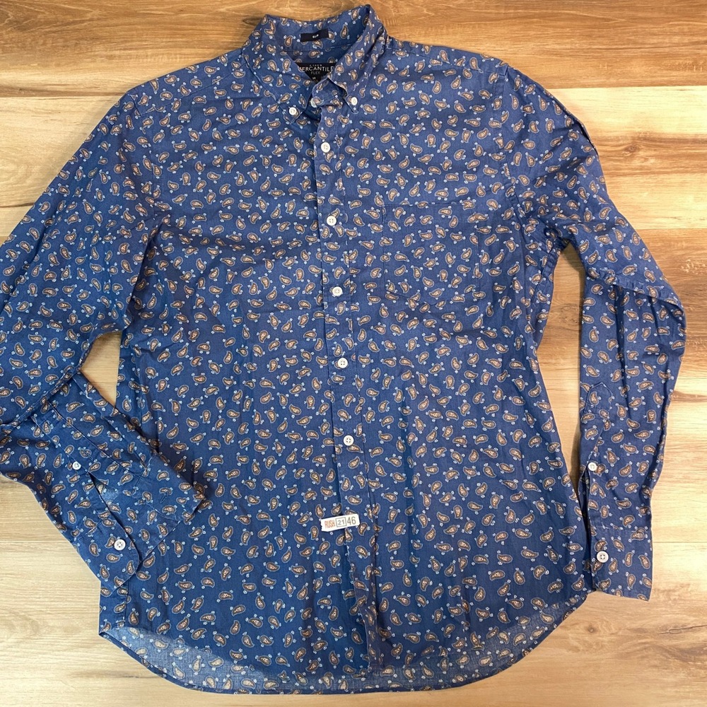 J Crew Shirt Mens Medium Mercantile Flex Slim Fit Blue Paisley Print Button Down